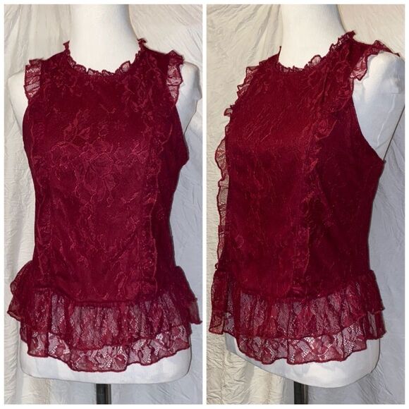 Crave Fame, Burgundy Lace, Ruffled Tank Top - Picture 5 of 12